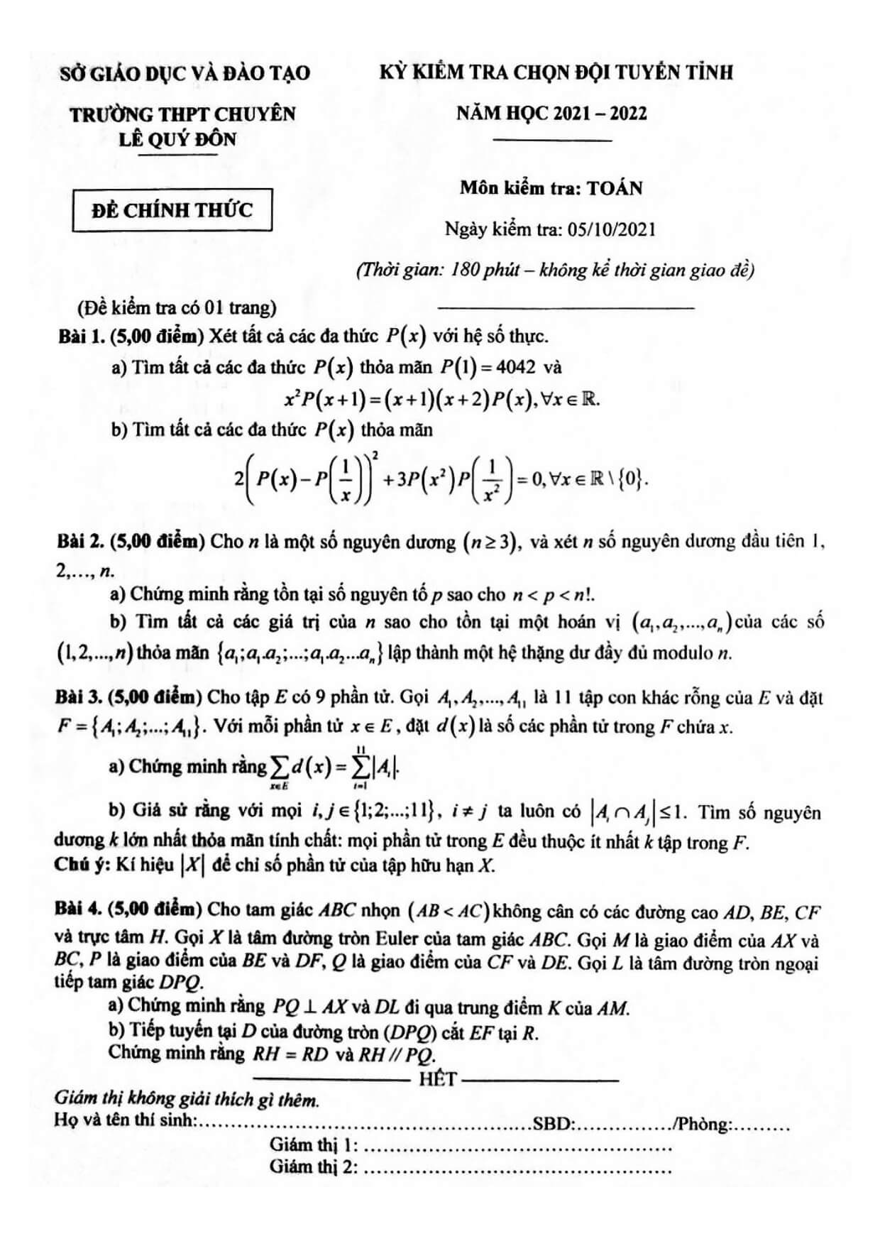 Đề thi chọn học sinh giỏi lớp 12 môn Toán