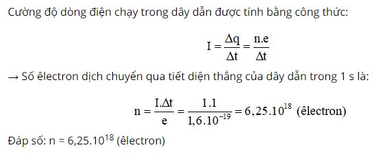 T&iacute;nh số electron dịch chuyển qua tiết điện thẳng của d&acirc;y dẫn n&agrave;y trong khoảng thời gian 1 s