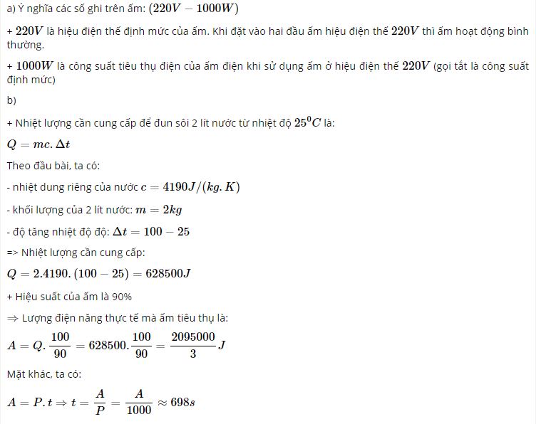Tr&ecirc;n nh&atilde;n của một ấm điện c&oacute; ghi 220V &ndash; 1000 W, cho biết &yacute; nghĩa của số đ&oacute;