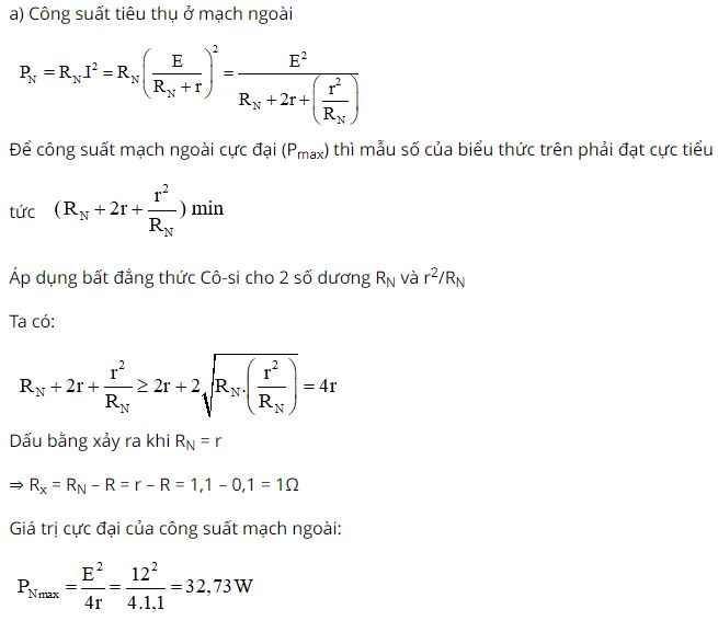 Điện trở x phải c&oacute; trị số bao nhi&ecirc;u để c&ocirc;ng suất ti&ecirc;u thụ ở ngo&agrave;i mạch l&agrave; lớn nhất?
