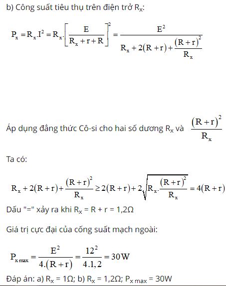 Điện trở x phải c&oacute; trị số bao nhi&ecirc;u để c&ocirc;ng suất ti&ecirc;u thụ ở ngo&agrave;i mạch l&agrave; lớn nhất?