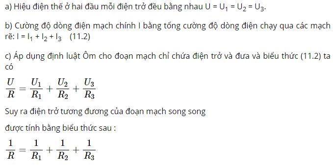 Hiệu điện thế giữa hai đầu c&aacute;c điện trở R1,R2, R3 mắc song song c&oacute; đặc điểm g&igrave;?