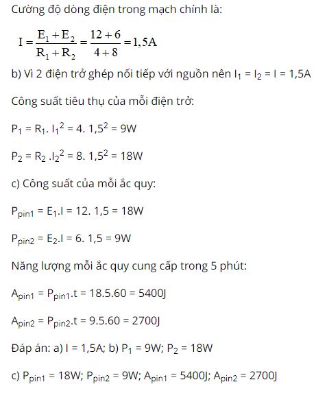 T&iacute;nh cường độ d&ograve;ng điện chạy trong mạch
