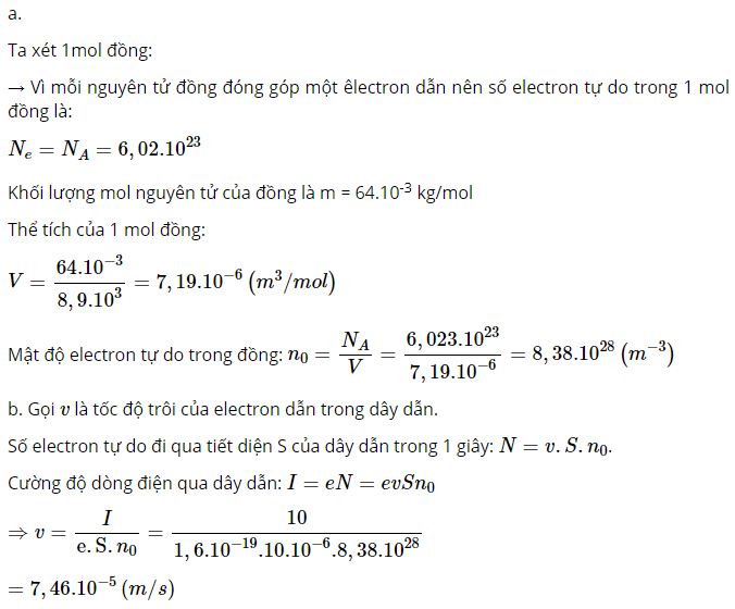 T&iacute;nh mật độ &ecirc;lectron tự do trong đồng