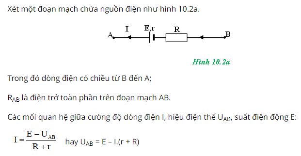 Tr&igrave;nh b&agrave;y c&aacute;c mối quan hệ trong đoạn mạch c&oacute; chứa nguồn điện