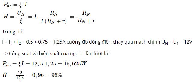 Viết c&ocirc;ng thức t&iacute;nh c&ocirc;ng suất Png v&agrave; hiệu suất H của nguồn điện