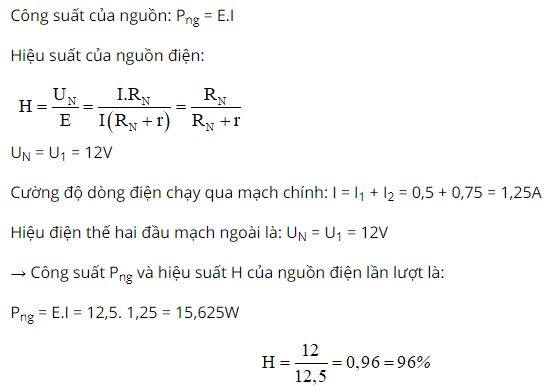 Viết c&ocirc;ng thức t&iacute;nh c&ocirc;ng suất Png v&agrave; hiệu suất H của nguồn điện