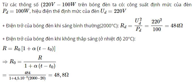 X&aacute;c định điện trở của đ&egrave;n khi thắp s&aacute;ng v&agrave; khi kh&ocirc;ng thắp s&aacute;ng