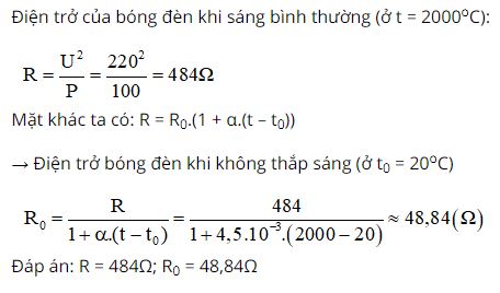 X&aacute;c định điện trở của đ&egrave;n khi thắp s&aacute;ng v&agrave; khi kh&ocirc;ng thắp s&aacute;ng