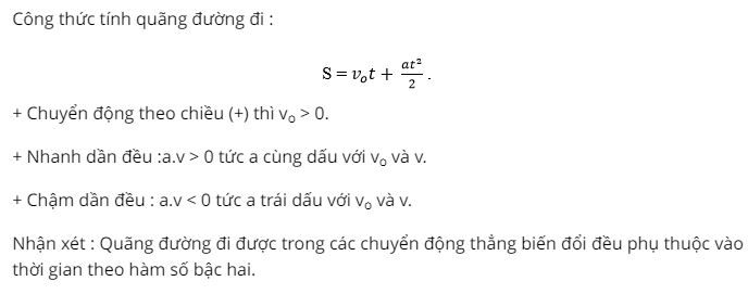 Viết c&ocirc;ng thức t&iacute;nh qu&atilde;ng đường đi được của chuyển động nhanh, chậm dần đều