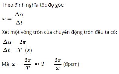 H&atilde;y chứng minh c&ocirc;ng thức T = 2&pi;/&omega;