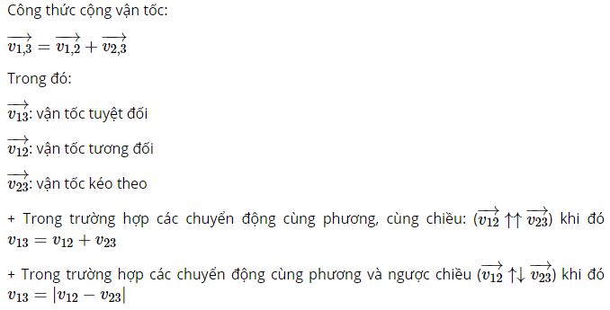 Tr&igrave;nh b&agrave;y c&ocirc;ng thức cộng vận tốc