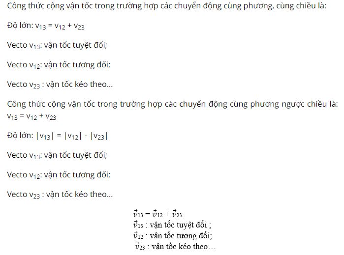 Tr&igrave;nh b&agrave;y c&ocirc;ng thức cộng vận tốc