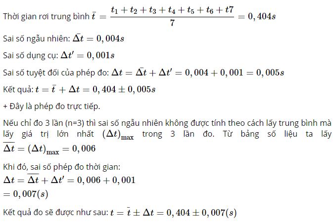 H&atilde;y t&iacute;nh thời gian rơi trung b&igrave;nh