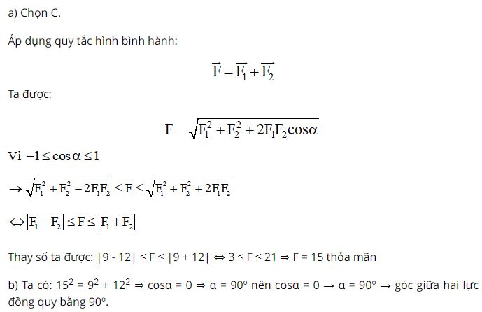 Trong số c&aacute;c gi&aacute; trị sau đ&acirc;y, gi&aacute; trị n&agrave;o l&agrave; độ lớn của hợp lực?