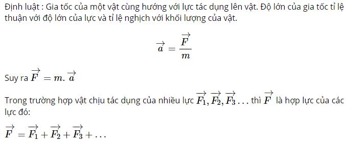 Ph&aacute;t biểu v&agrave; viết hệ thức của định luật II Niutơn?