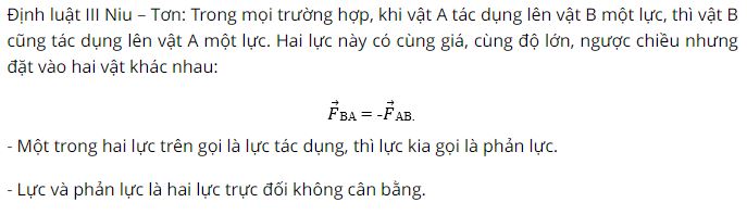 Ph&aacute;t biểu v&agrave; viết hệ thức của định luật III Niu &ndash; tơn?