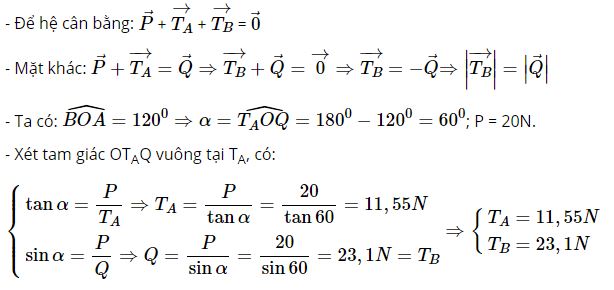 T&igrave;m lực căng của hai d&acirc;y OA v&agrave; OB