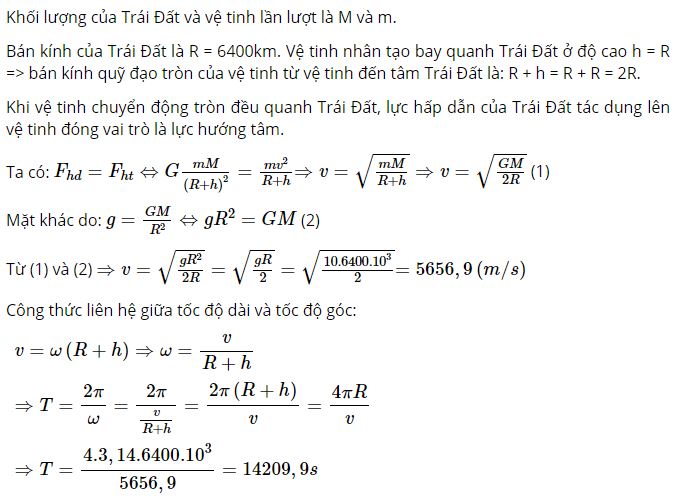 H&atilde;y t&iacute;nh tốc độ v&agrave; chu k&igrave; quay của vệ tinh