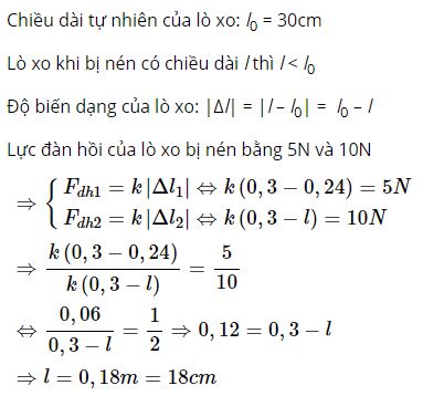 Hỏi khi lực đ&agrave;n hồi của l&ograve; xo bị n&eacute;n bằng 10 N th&igrave; chiều d&agrave;i của l&ograve; xo l&agrave; bao nhi&ecirc;u?