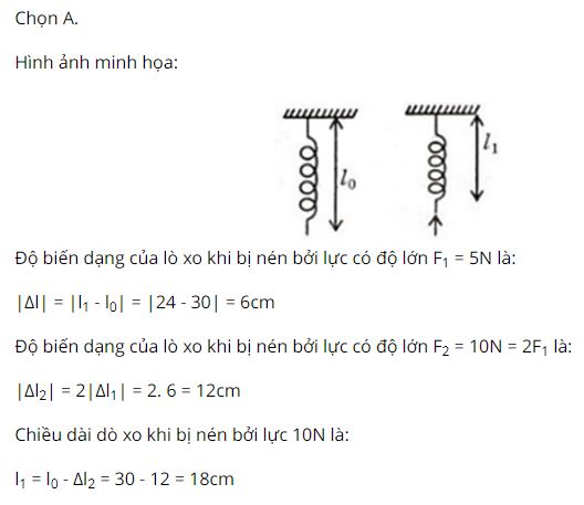 Hỏi khi lực đ&agrave;n hồi của l&ograve; xo bị n&eacute;n bằng 10 N th&igrave; chiều d&agrave;i của l&ograve; xo l&agrave; bao nhi&ecirc;u?