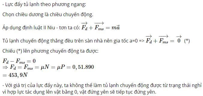 Hỏi lực đẩy tủ lạnh theo phương ngang bằng bao nhi&ecirc;u?