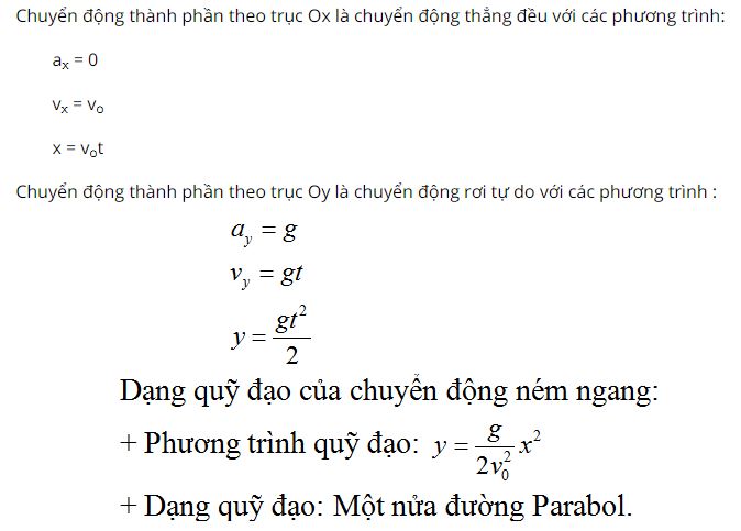 Viết c&aacute;c phương tr&igrave;nh của hai chuyển động th&agrave;nh phần của chuyển động n&eacute;m ngang