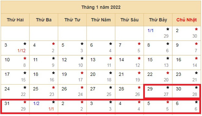 Lịch nghỉ tết nguyên đán 2022