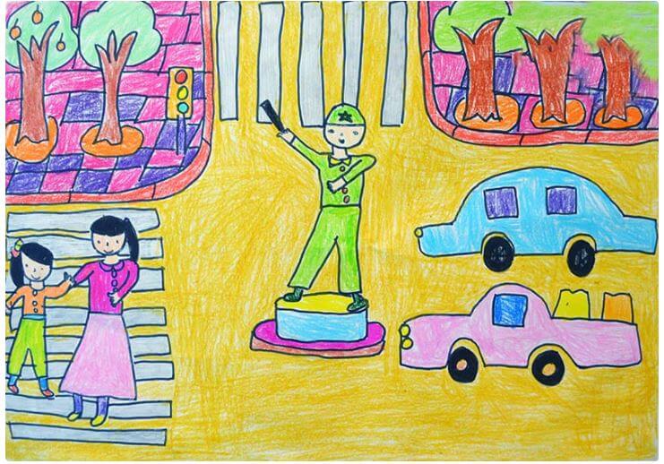 Vẽ tranh đề tài an toàn giao thông lớp 1