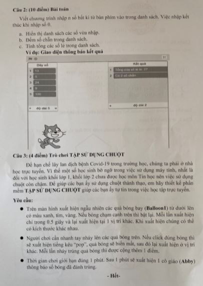 Đề thi tin học trẻ cấp tiểu học