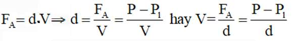 Tính trọng lượng riêng của chất lỏng, thể tích phần chìm của vật