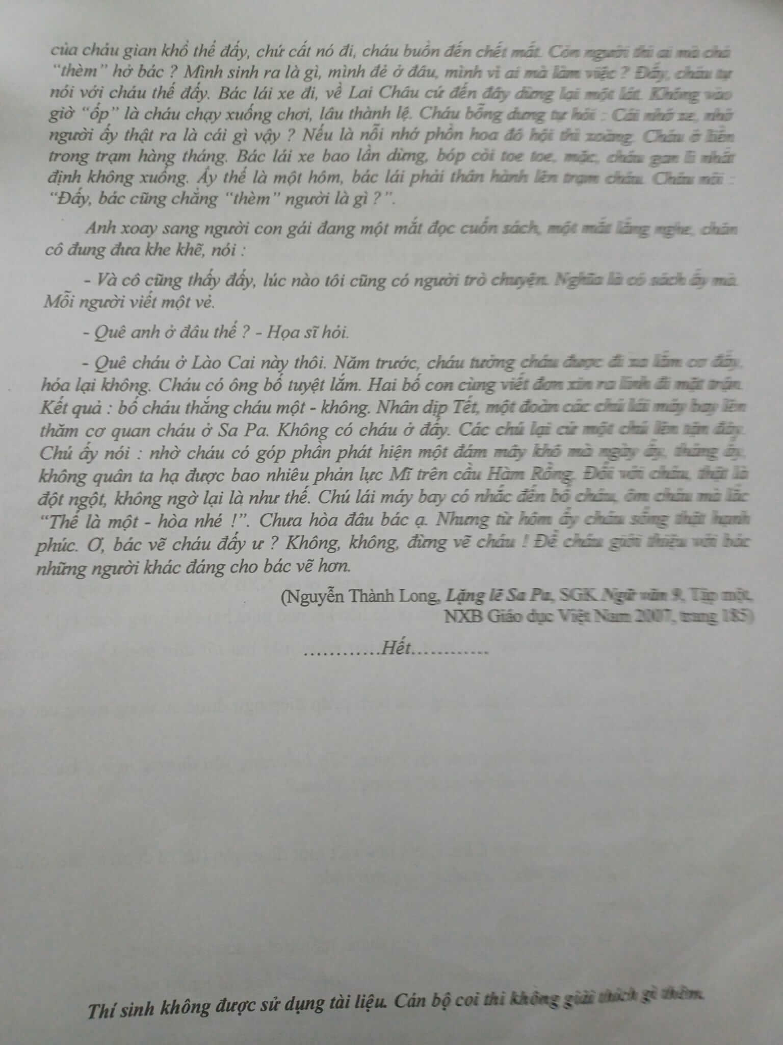 Đề thi vào lớp 10 môn Văn Quảng Ninh