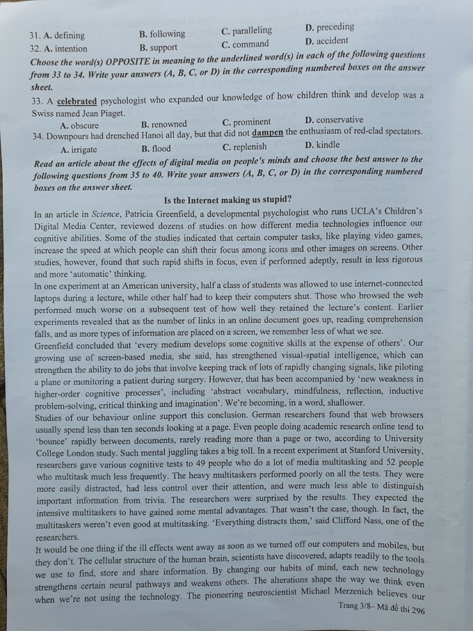 Đề thi chuyên Anh vào lớp 10 Đh Sư phạm Hà Nội năm 2022