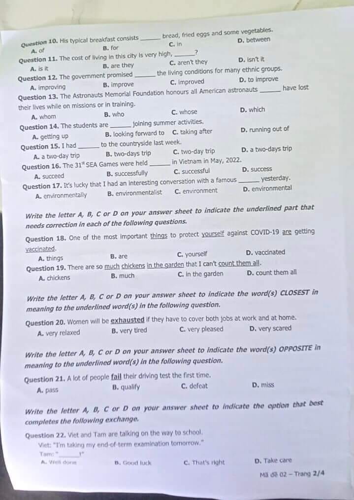 Đề thi tuyển sinh vào lớp 10 môn tiếng Anh Khánh Hòa