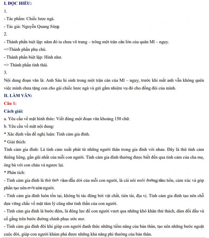 Đáp án đề vào lớp 10 môn Văn tỉnh Cao Bằng năm 2022