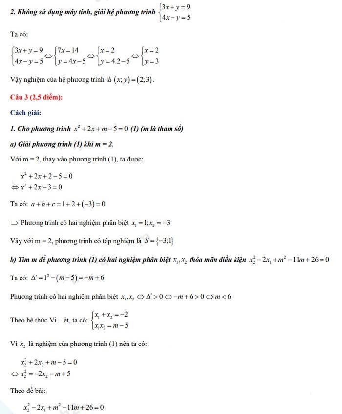 Đáp án đề thi vào 10 môn Toán Bình Phước 2022