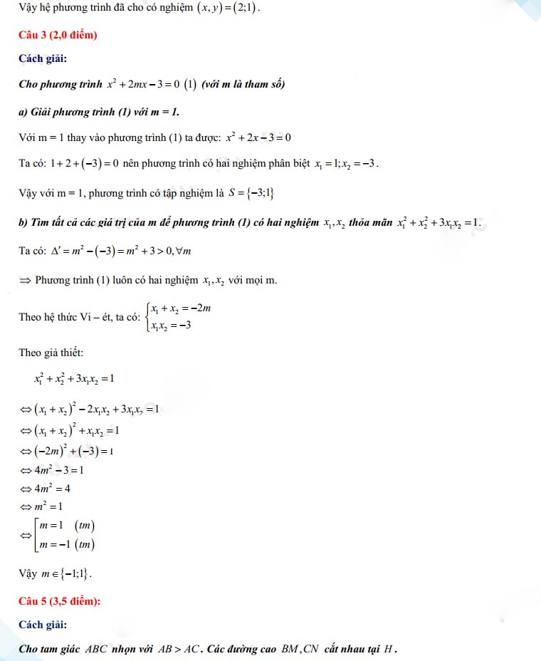 Đáp án đề thi tuyển sinh lớp 10 môn Toán tỉnh Quảng Bình 2022