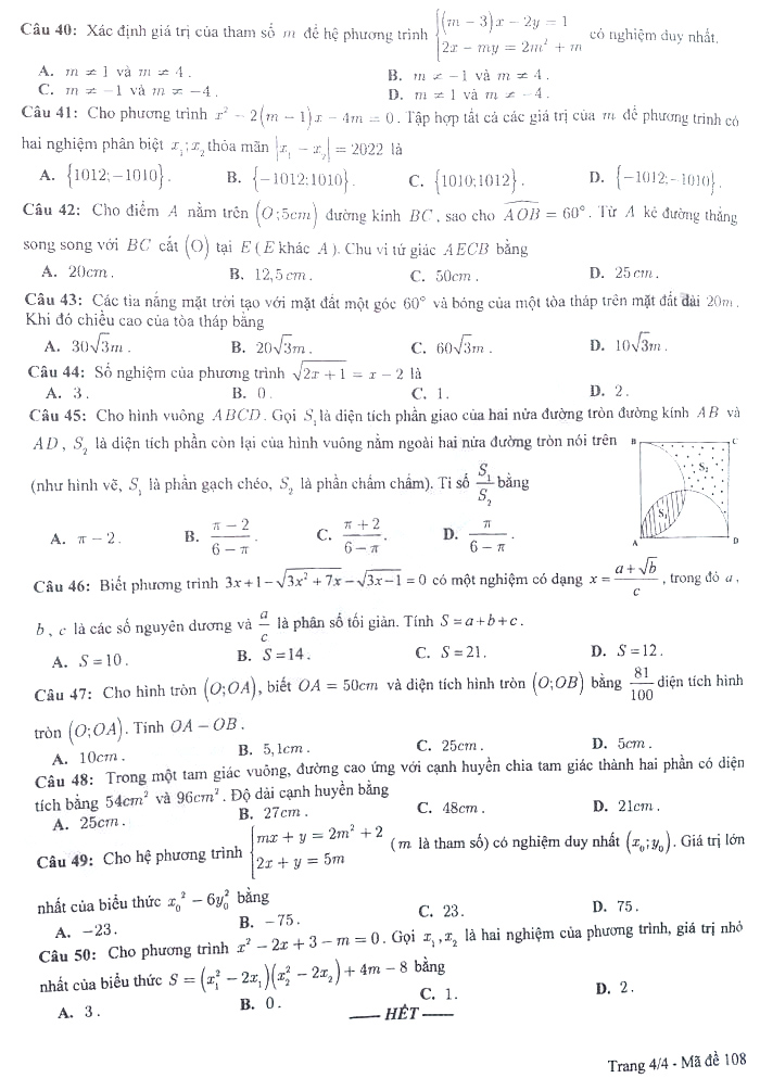 Đề Toán vào lớp 10 Hưng Yên 2022