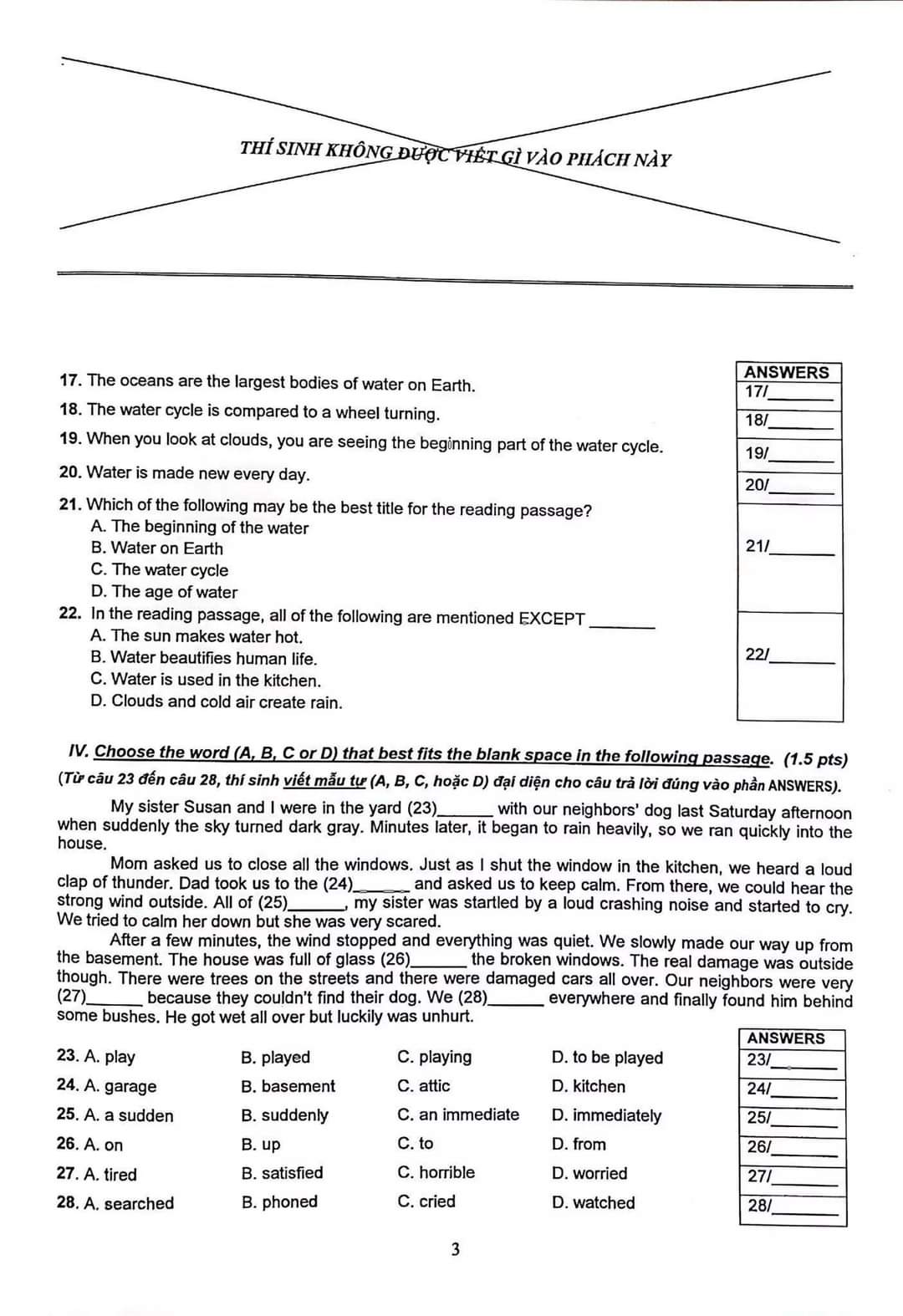 Đáp án Đề thi tuyển sinh lớp 10 môn Anh TPHCM năm 2022