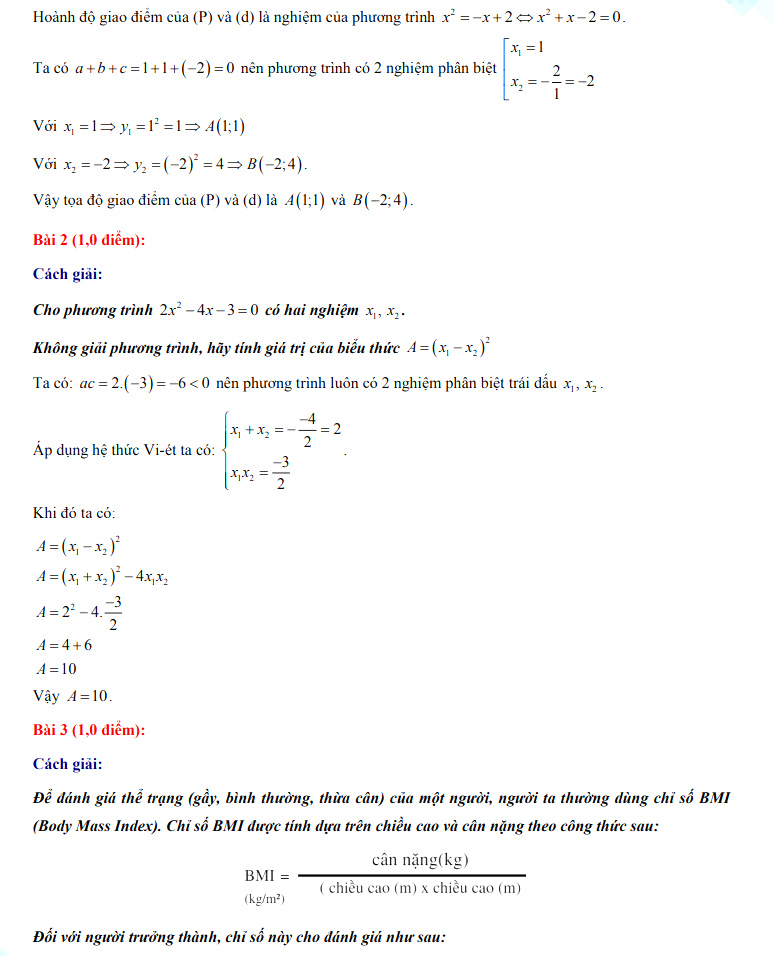 Đáp án đề thi vào lớp 10 môn Toán 2022