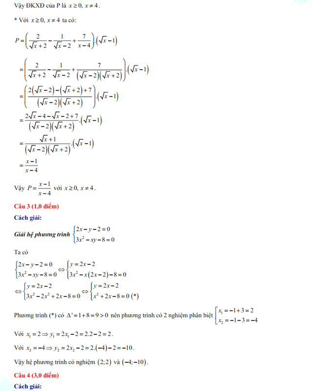 Đáp án Toán vào 10 Nam Định 2022