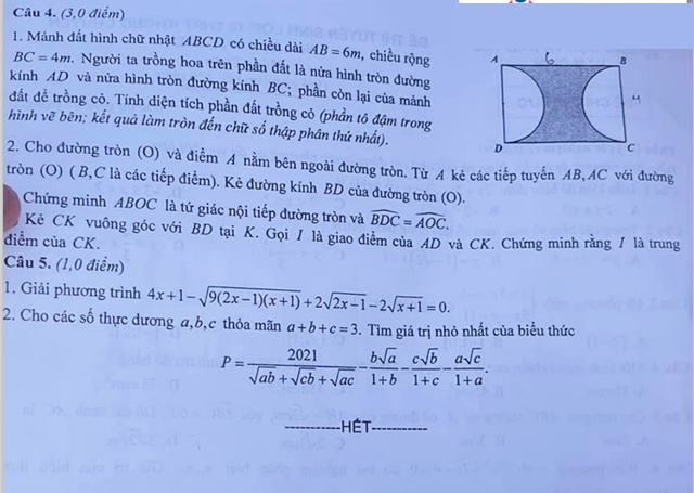 Đề Toán vào 10 Nam Định
