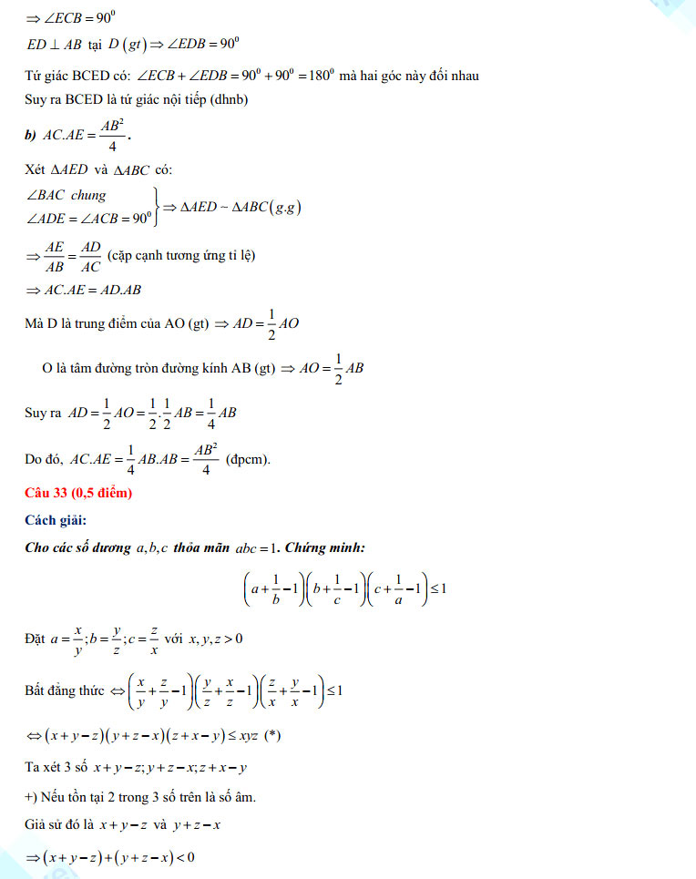 Đáp án đề thi tuyển sinh lớp 10 môn Toán tỉnh Tuyên Quang năm 2022