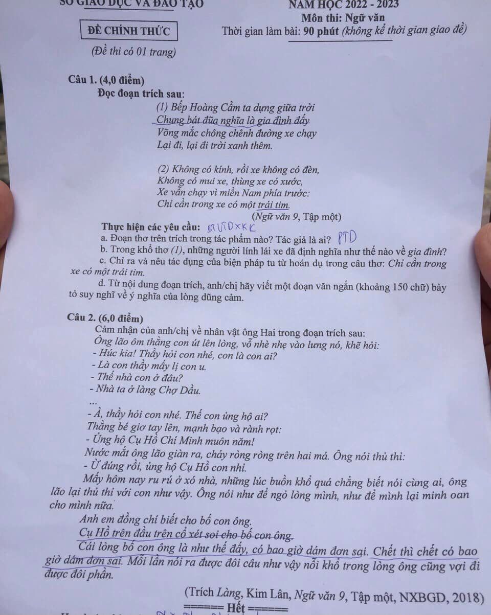 Đề thi vào 10 môn Văn Bắc Ninh 2022