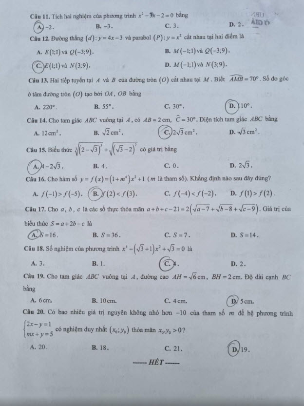 Đề thi tuyển sinh lớp 10 môn Toán Bắc Ninh 2022 mã 638 ảnh 2