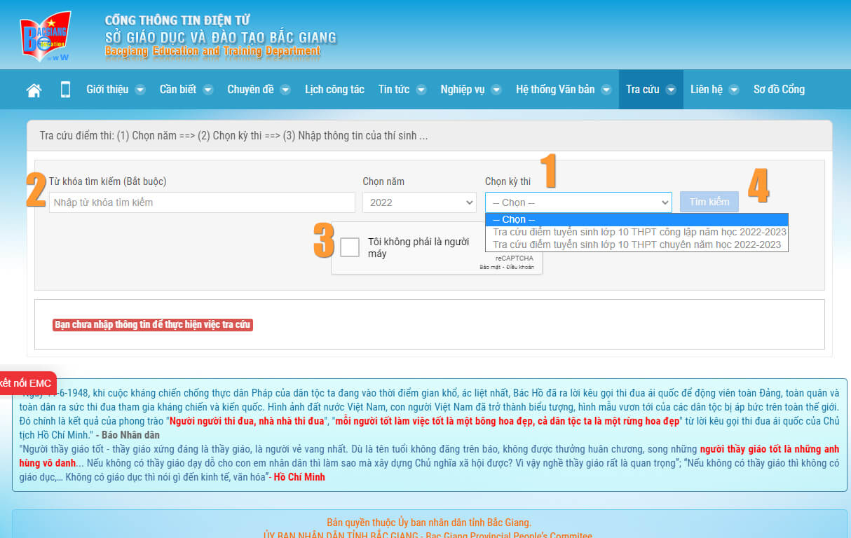 Tra cứu điểm thi tuyển sinh lớp 10 năm 2022 Bắc Giang