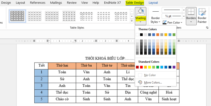 Trình bày thời khóa biểu
