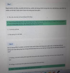 Đáp án trắc nghiệm tập huấn môn TNXH lớp 3 CTST