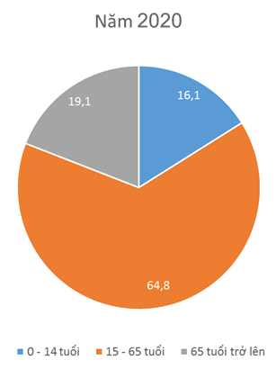 Dựa vào bảng 1 trang 101, vẽ biểu đồ tròn thể hiện cơ cấu dân số theo nhóm tuổi ở châu Âu