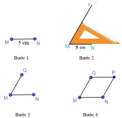 Giải SBT Toán 6 Bài 19 Vẽ hình thoi MNPQ có cạnh bằng 5cm và một góc bằng 60 độ